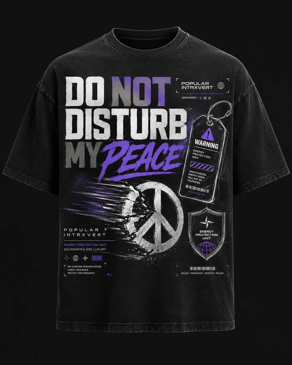 Black Do Not Disturb My Peace Popular Intrxvert graphic tee