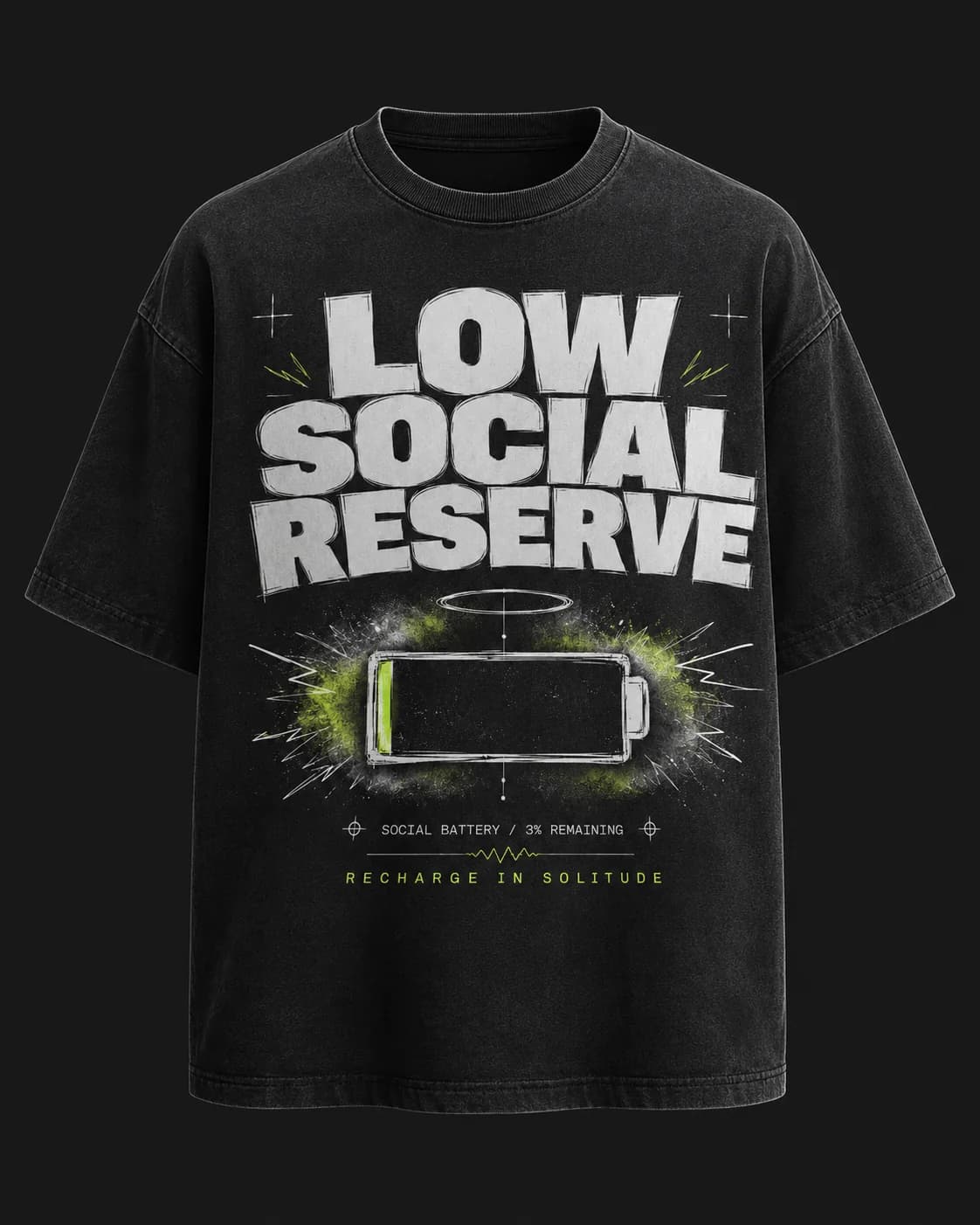 Black Low Social Reserve battery graphic tee