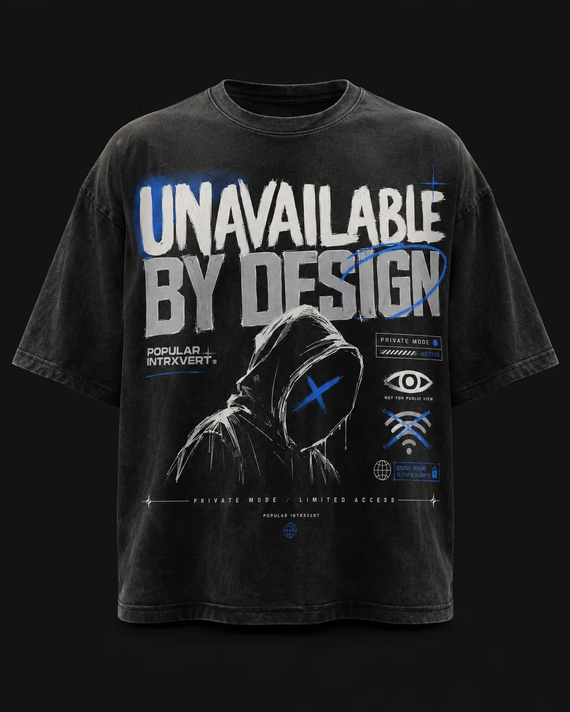 Black Unavailable by Design Popular Intrxvert graphic tee