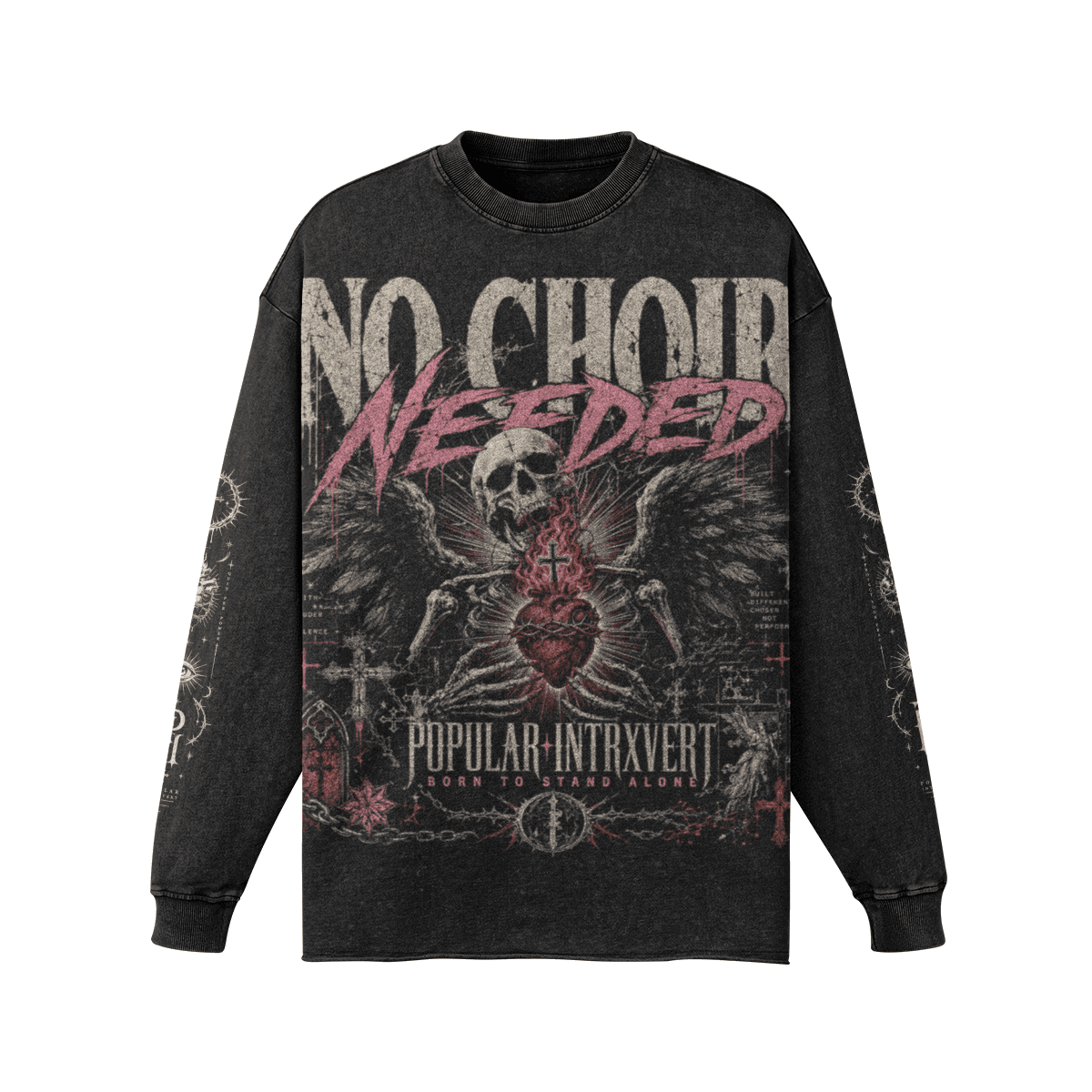 No Choir Needed 260 GSM Raw Hem Graphic Long Sleeve T-Shirt
