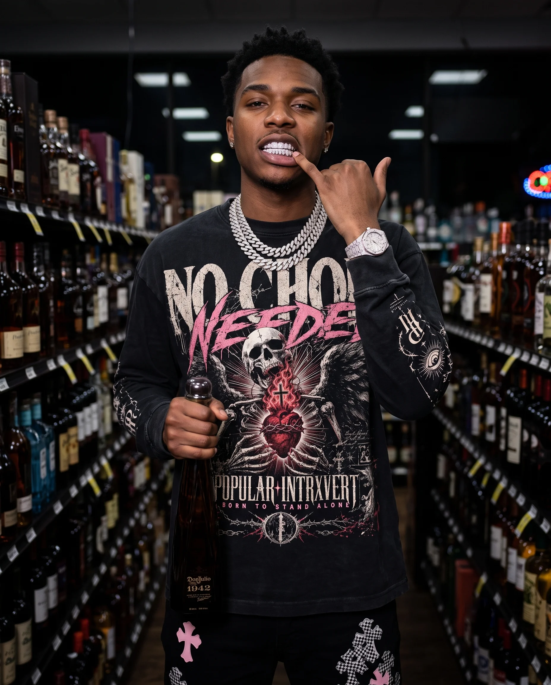 Model wearing the Popular Intrxvert No Choir Needed long sleeve tee