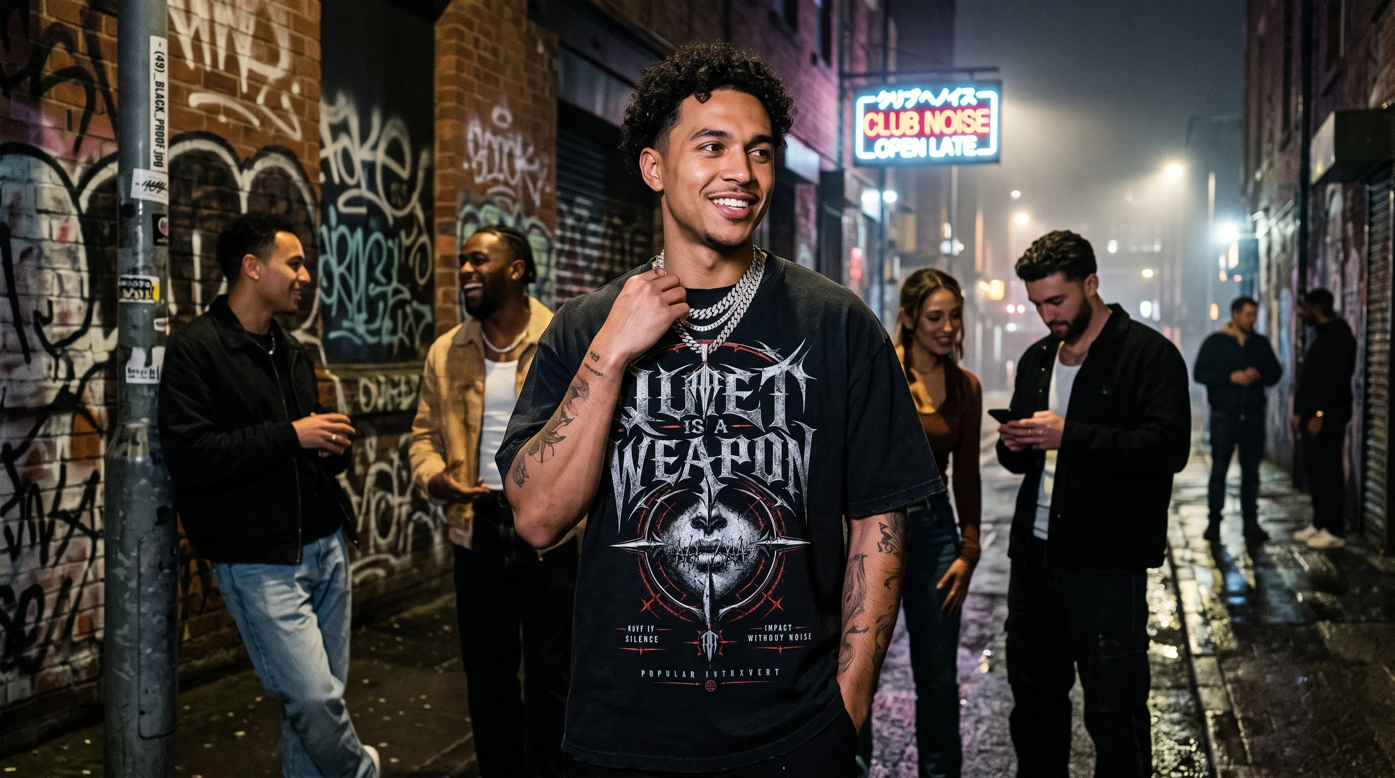 Model wearing the Popular Intrxvert Quiet Is a Weapon graphic tee