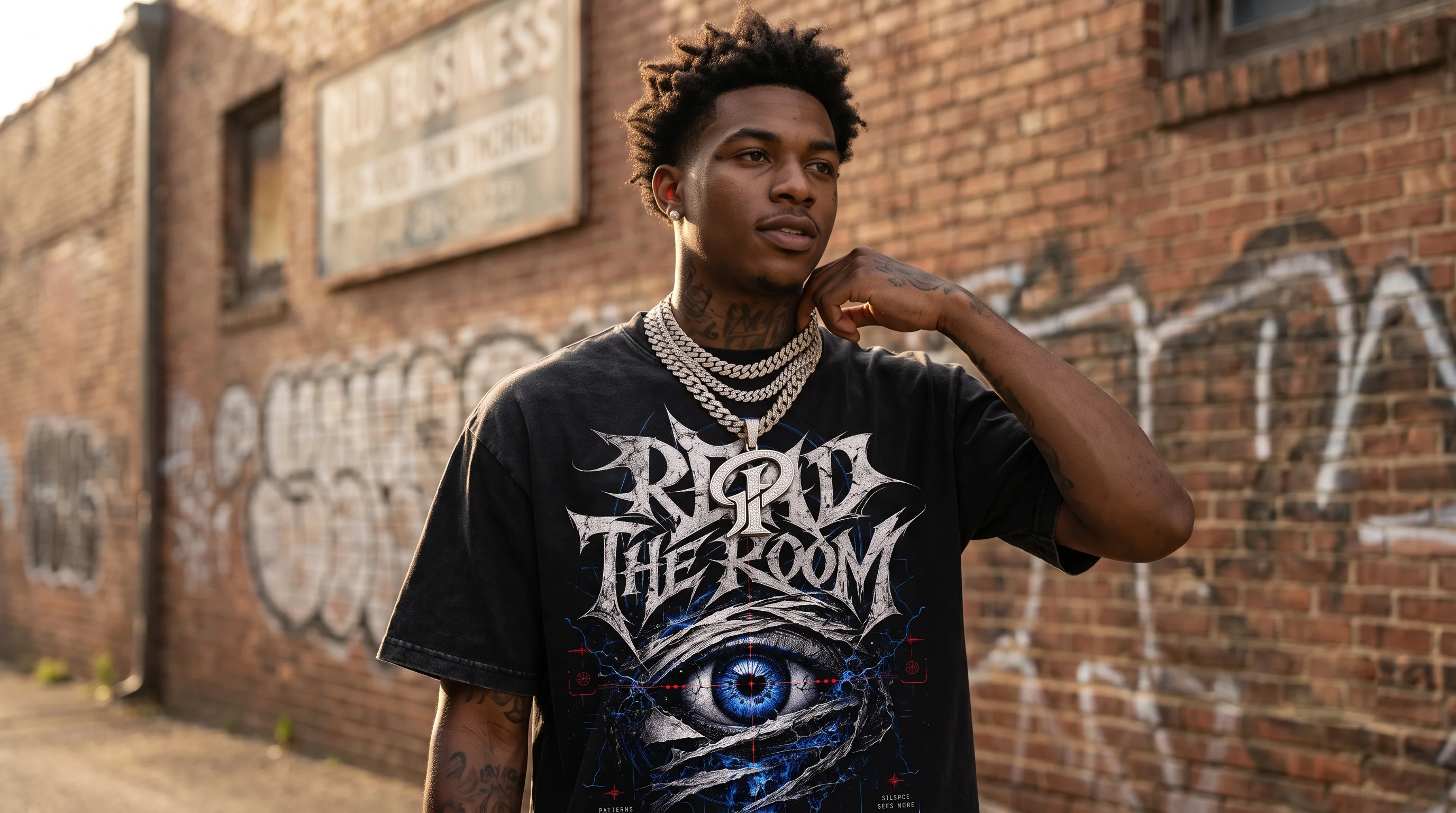 Model wearing the Popular Intrxvert Read The Room graphic tee