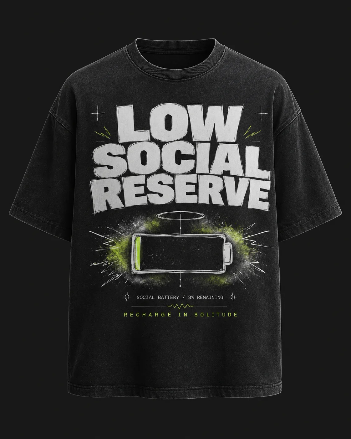 Black Low Social Reserve battery graphic tee