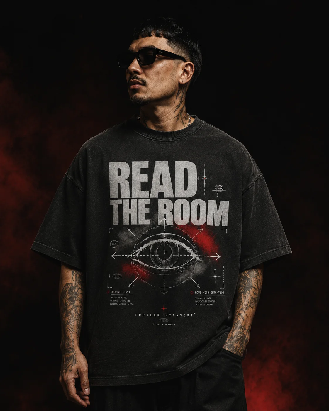 Model wearing the Popular Intrxvert Read the Room tee